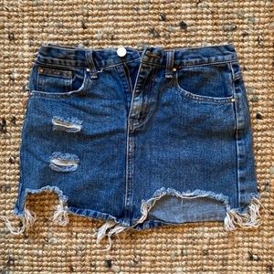 Distressed jean skirt